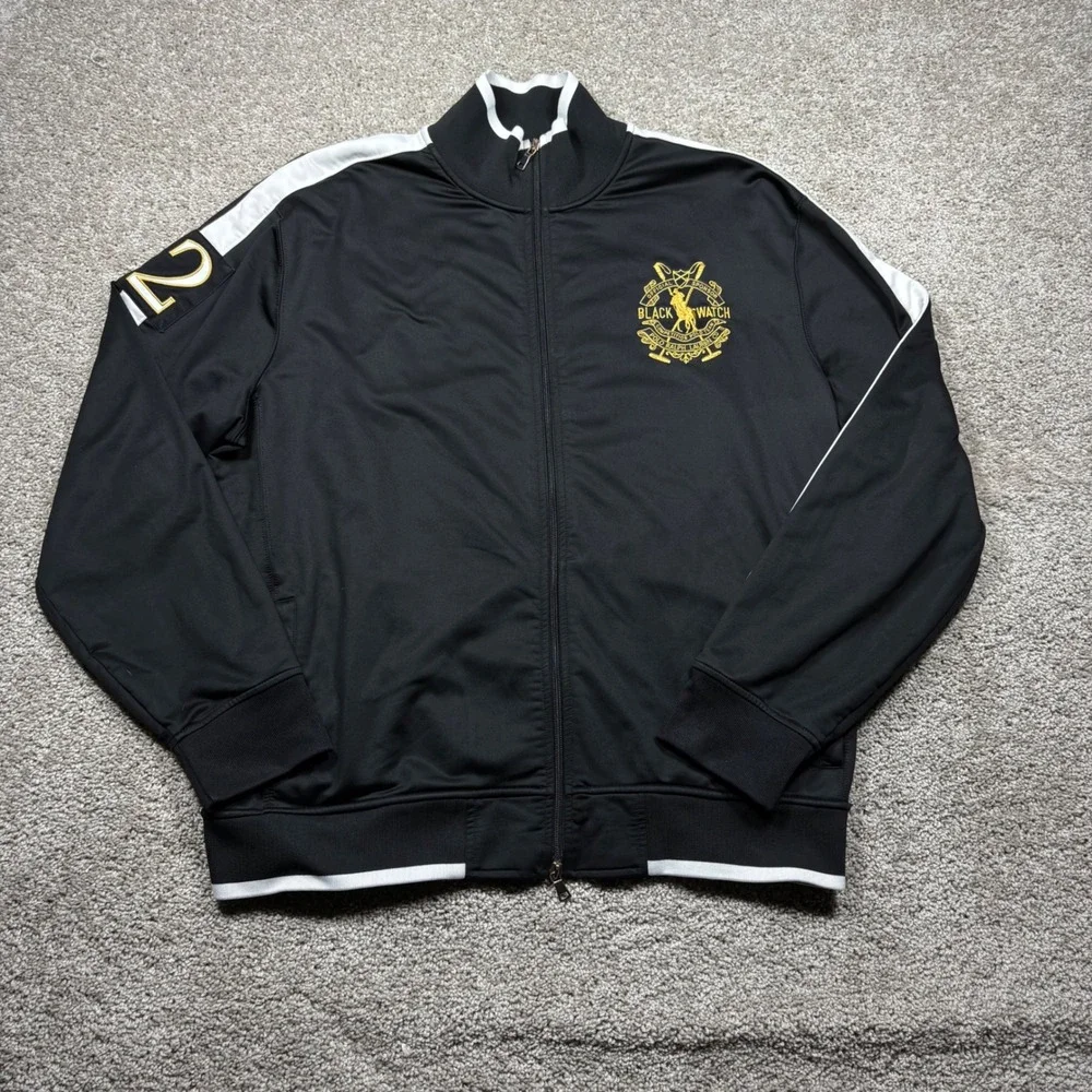 Polo Ralph Lauren Black Watch Polo Team Track‎ Jacket XL Black White Gold Zip